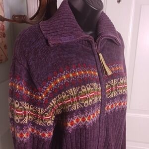 Vintage Y2K Tiara International Purple Fair Isle Full Zip Cardigan Sweater Lg
